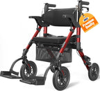 VOCIC Walkers for Seniors, Wheelchairs for Adults, Rollator Walker with Seat, 2 in 1 Rollator Transport Chair with Brakes, Rollator Lightweight Foldable, Walker Wheelchair Combo