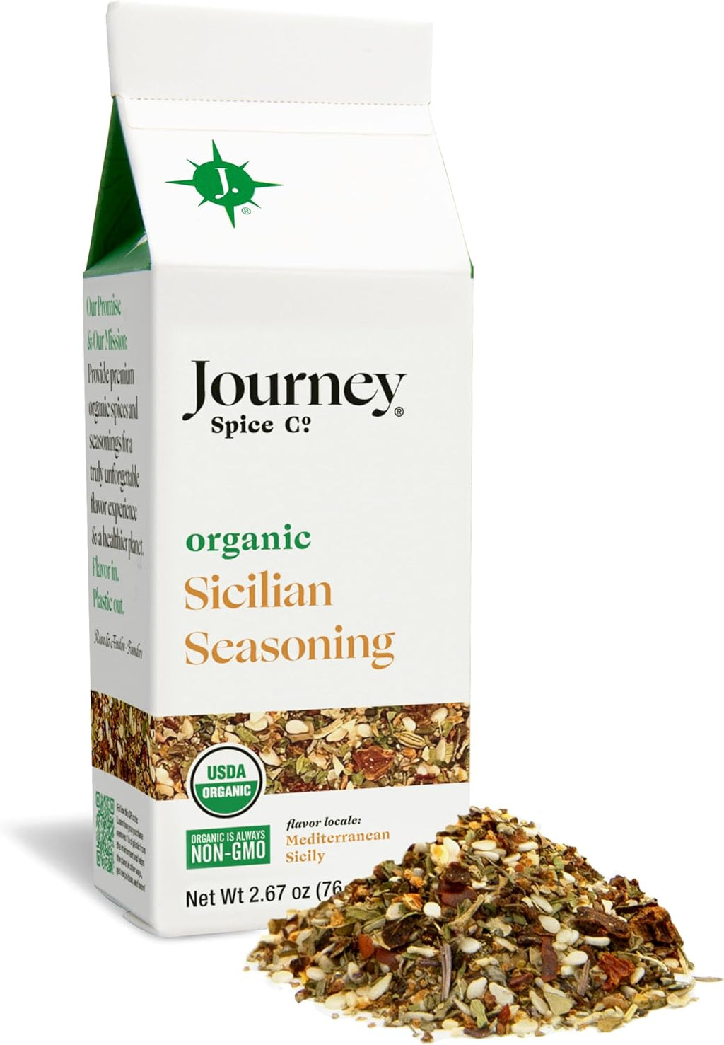 Organic Sicilian Seasoning by Journey Spice Co. | Salt-Free, Sugar-Free, Non-GMO | Natural Mediterranean Italian Spice Herb Blend for Pasta, Veggies, Meat, Salad, and More. | 2.67 oz. | Resealable/Reusable Cap