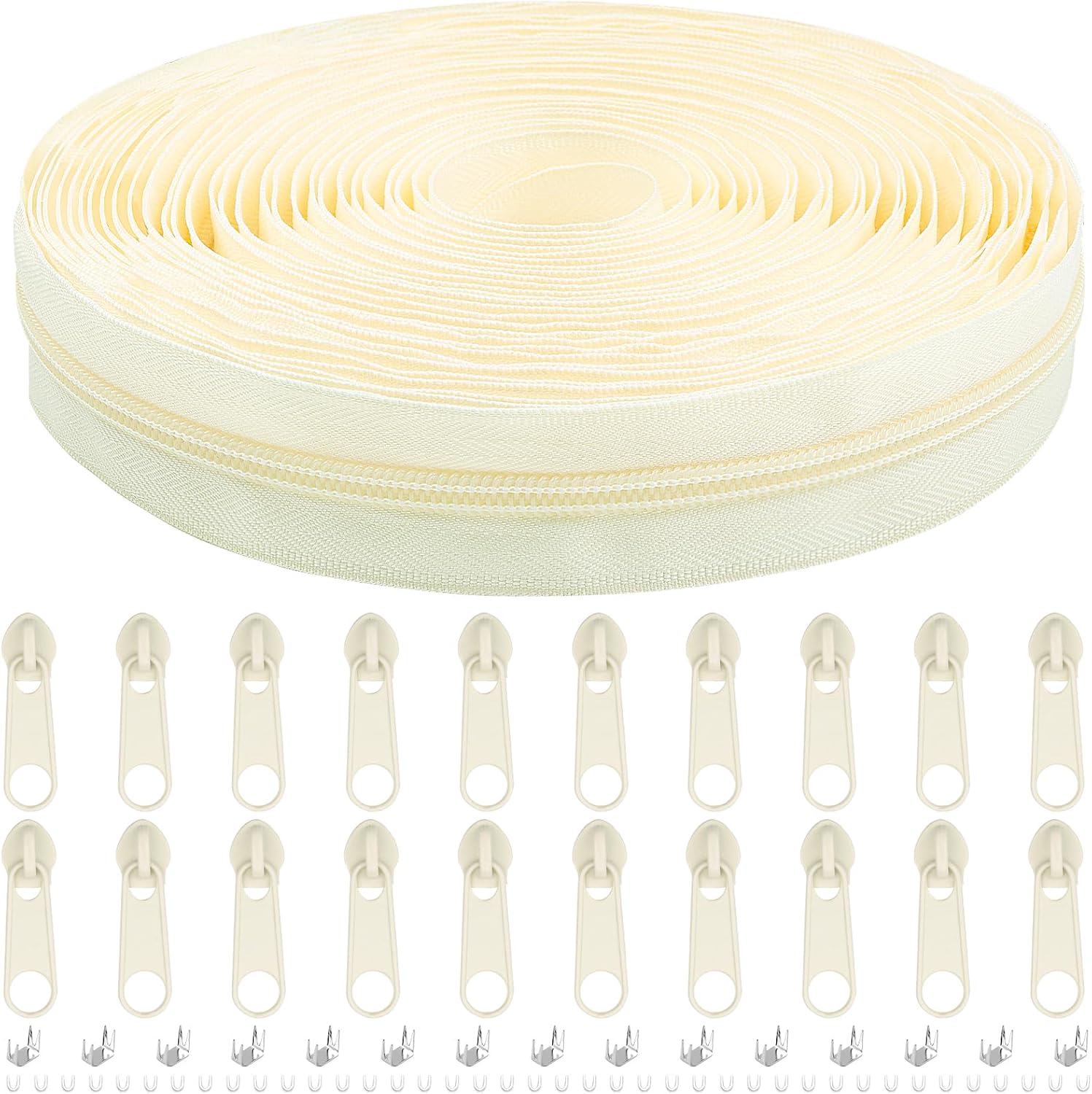 DOITEM 10 Yards Nylon Coil Zipper by The Yards, #5 Bulk Zippers for DIY Sewing Craft Bags with Replacement 20PCS Sliders (Cream White, #5)