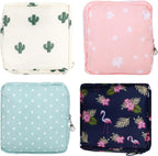 4 PCS Sanitary Napkin Storage Bag, Menstrual Pad Zipper Period Pouch Portable Period Bag Panty Liners, Pad Pouch with Zipper for Women Ladies Daily Use Purse Travel(Flamingo,4 Patterns)