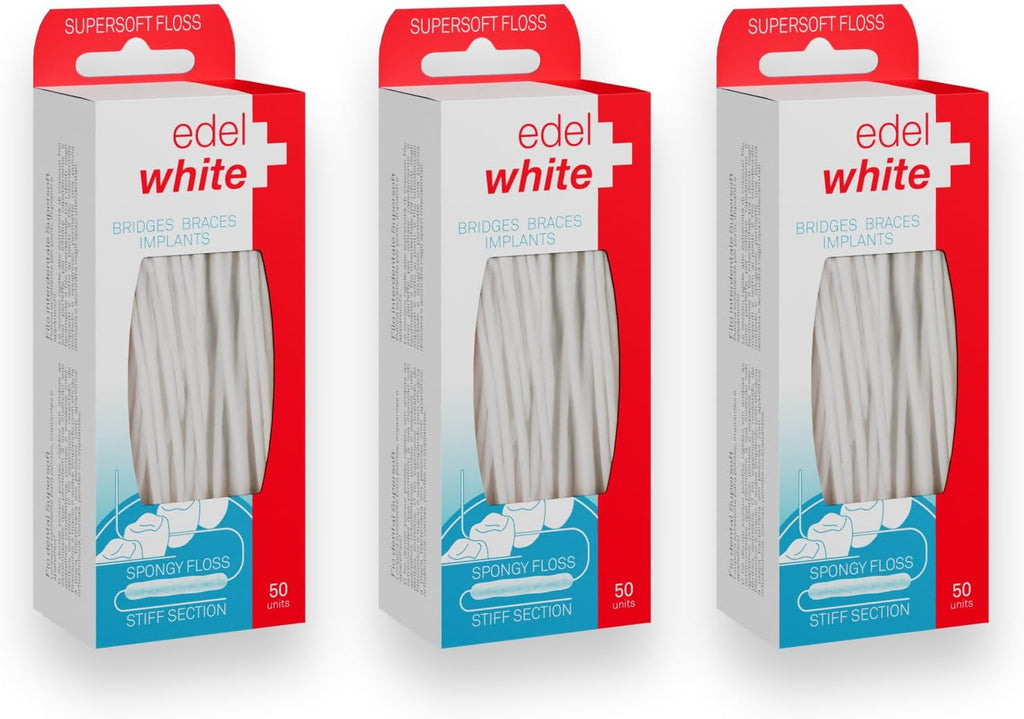 Edel+White Dental Floss - 50 Floss Threaders for Bridges, Orthodontic Braces and Dental Implants for Optimal Oral Hygiene Care - Gentle Threader Floss for Oral Health (3 Pack)…