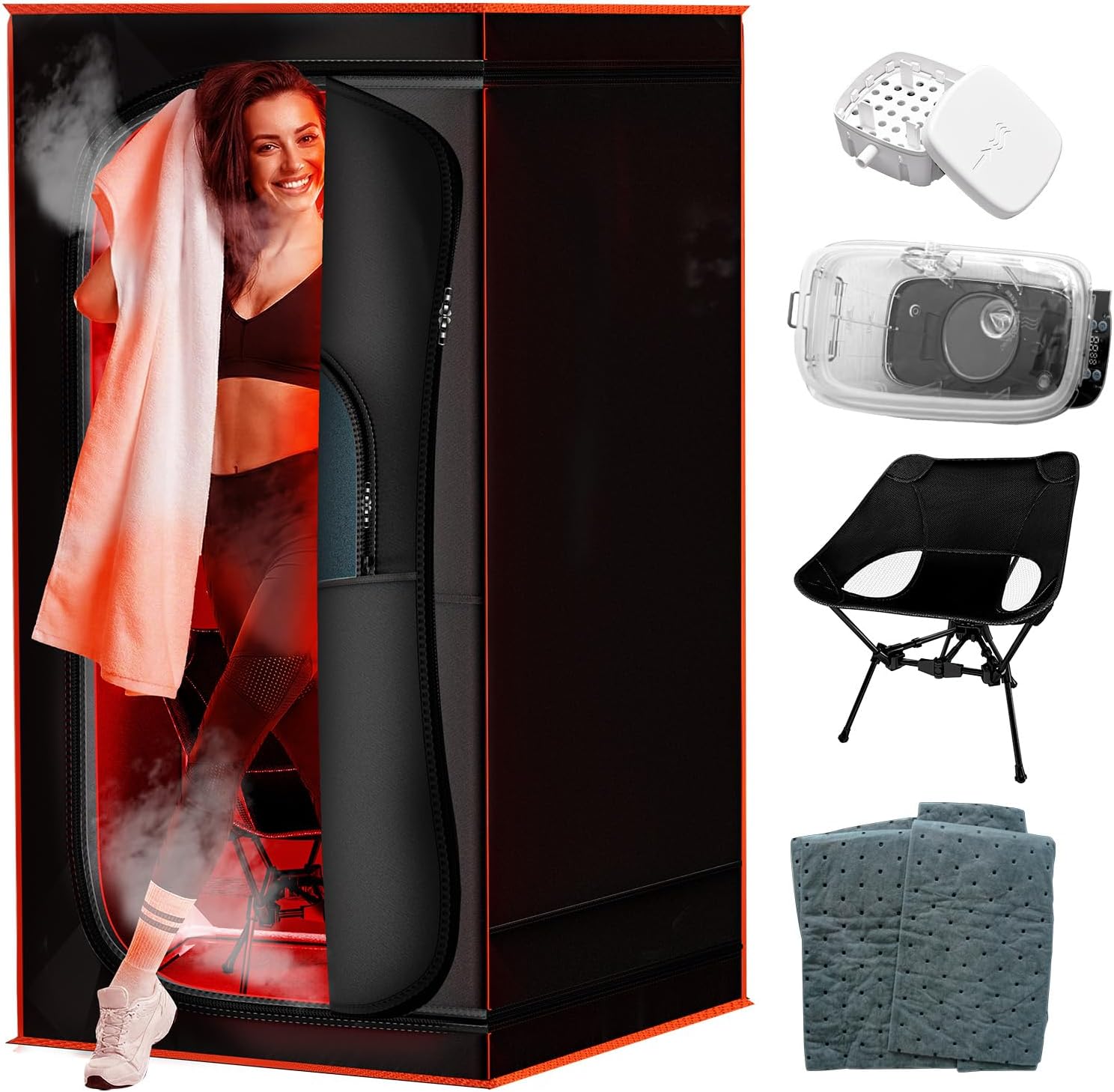 Portable Sauna Tent, 1500W Steam Sauna Box with Steamer & Remote, Personal Home Sauna for Indoor & Outdoor Use, Foldable with Chair, 9-Level Steam Room