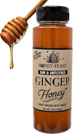 HONEY FEAST Ginger Honey, 12oz | Natural Ginger Root Infused | Perfect for Tea and Cooking
