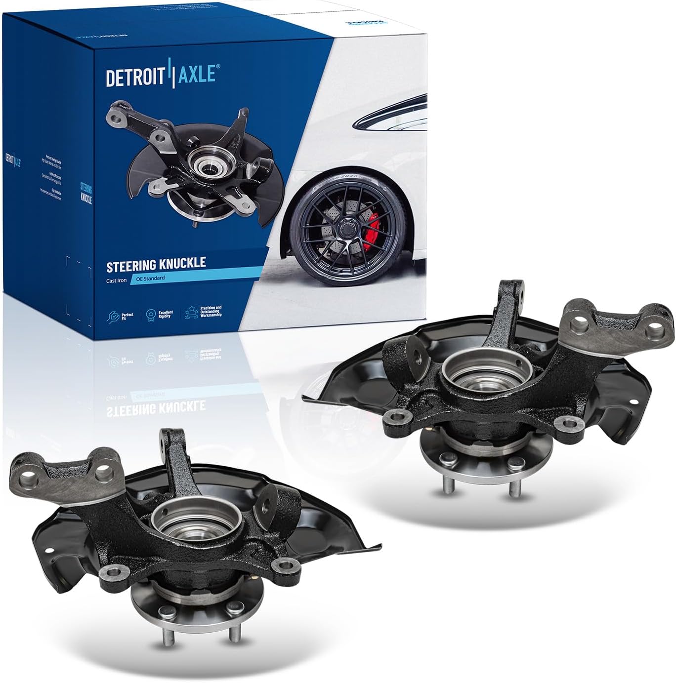 Detroit Axle - Front 2pc Steering Knuckles for Lexus RX330 RX350 RX400h Toyota Highlander, 2 Steering Knuckles & Wheel Hub Bearings Replacement