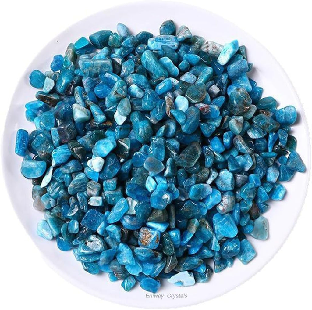 Erliway 100g Natural Apatite Crystal Chips, 7-9mm Tumbled Chips Crushed Crystal Stone, Polished Crystal Chip for Fish Tank, Healing Tumbled Crystal Chip for Reiki Crystal Jewelry Making Home Décor