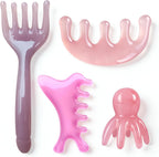4 Pcs All-in-One Head Massager Set: Scalp Comb, Gua Sha, Octopus & Five Claw Tool for Stress Relief, Relaxation, Acupressure - Gift for Christmas, Birthday, Mother's Day, Father's Day (Pink)
