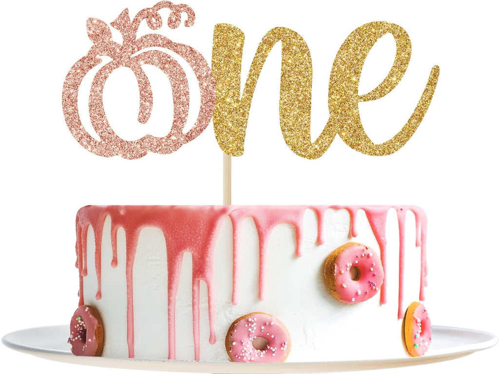 Pumpkin One Cake Topper, Little 1st Birthday Decorations, Girl Baby Shower Party Supplies, Rose Gold Glitter