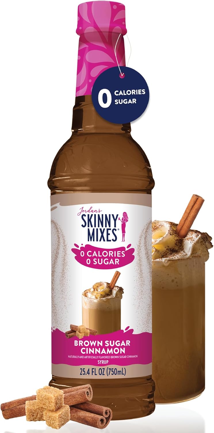 Jordan's Skinny Mixes Syrups Sugar Free Coffee Syrup, Brown Sugar Cinnamon Flavor Drink Mix, Zero Calorie Flavoring for Latte, Protein Shake, Food and More, Gluten Free, Keto Friendly, 25.4 Fl Oz, 1 Pack