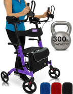 Vive Mobility Upright Walker with Seat - Stand Up Rollator, Arm Rests, Heavy Duty, Folding Medical Aid Scooter for Elderly, Seniors - Walking Assist, Foldable Transport Chair - 300 lb Capacity