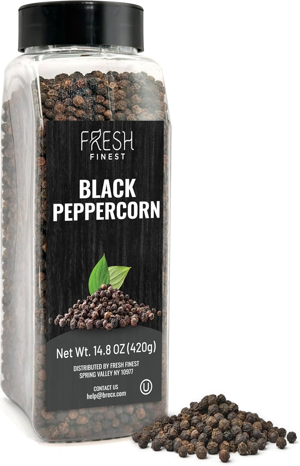 Fresh Finest Black Peppercorns 14.8oz - Premium Quality Whole Black Pepper - All-Natural, Non-GMO, Gluten-Free, Kosher - Perfect for Grinders, Cooking, and Seasoning