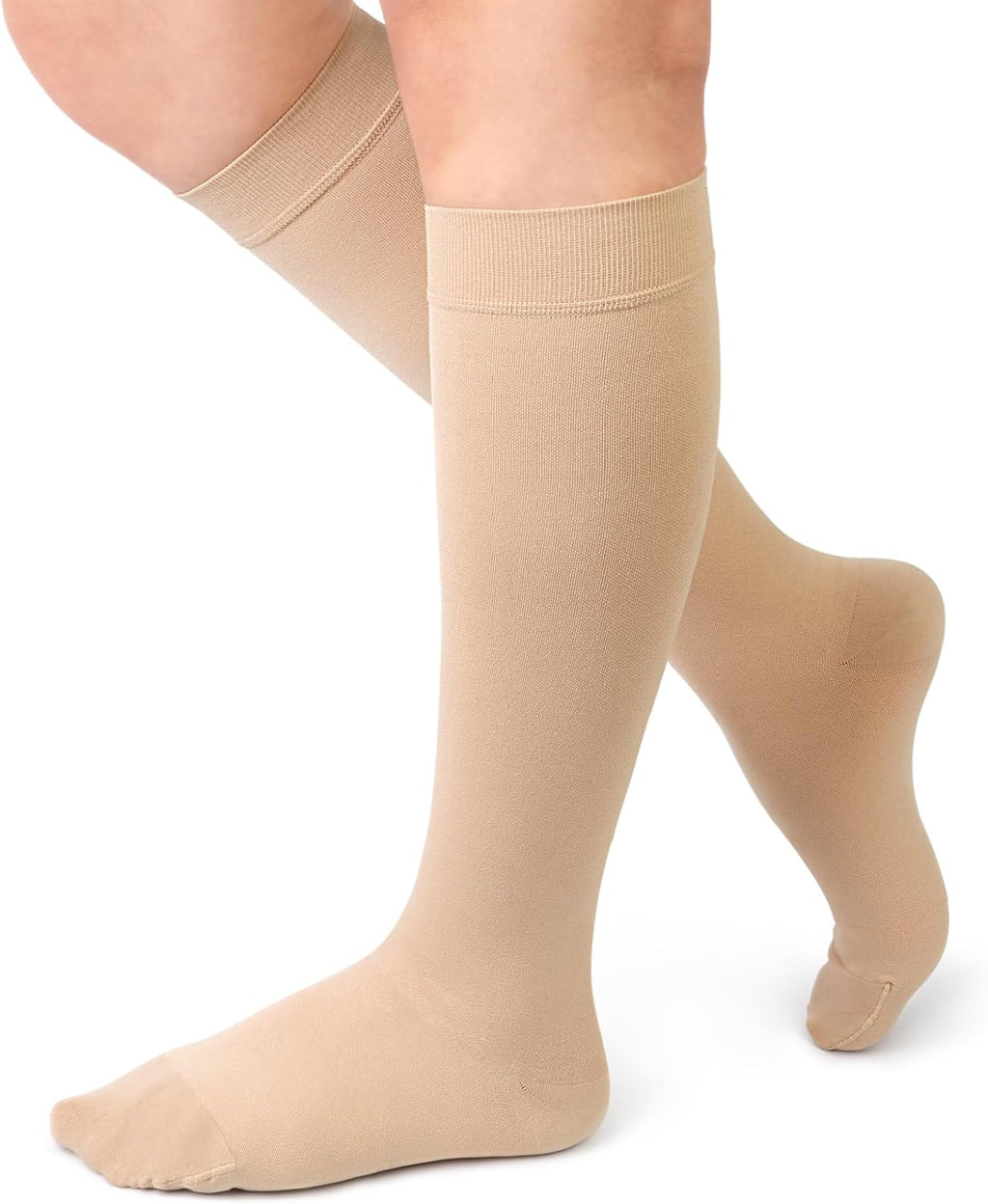 Beister Closed Toe Knee High Calf Compression Socks for Women & Men, Firm 20-30 mmHg Graduated Support for Varicose Veins, Edema, Flight, Pregnancy, Beige, Small