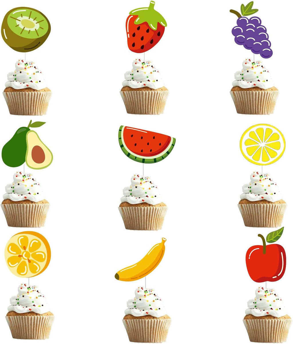 36Pcs Fruit Happy Birthday Cupcake Toppers Tropical Summers Cupcake Dessert Muffin Food Cake Picks Hawaii Fruit Baby Shower Wedding Party Themed Birthday Party Supplies