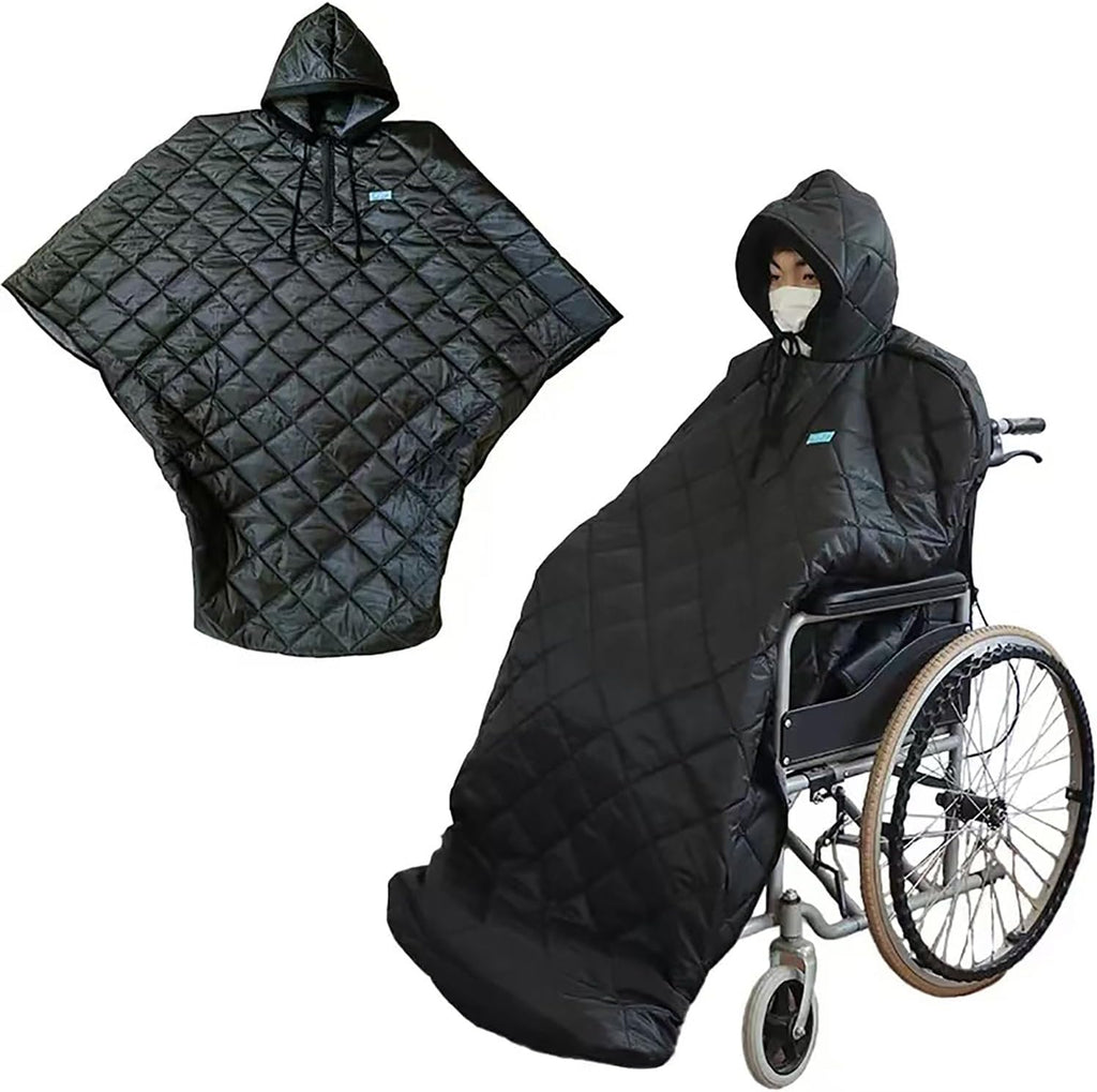 Waterproof Windproof Winter Wheelchair Full Body Warm Blanket, Fleece Lined Wheelchair Cosy Cover with Hood Rain Coat Poncho Cover for Adults Wheelchair Users Full Body Protection Blanket