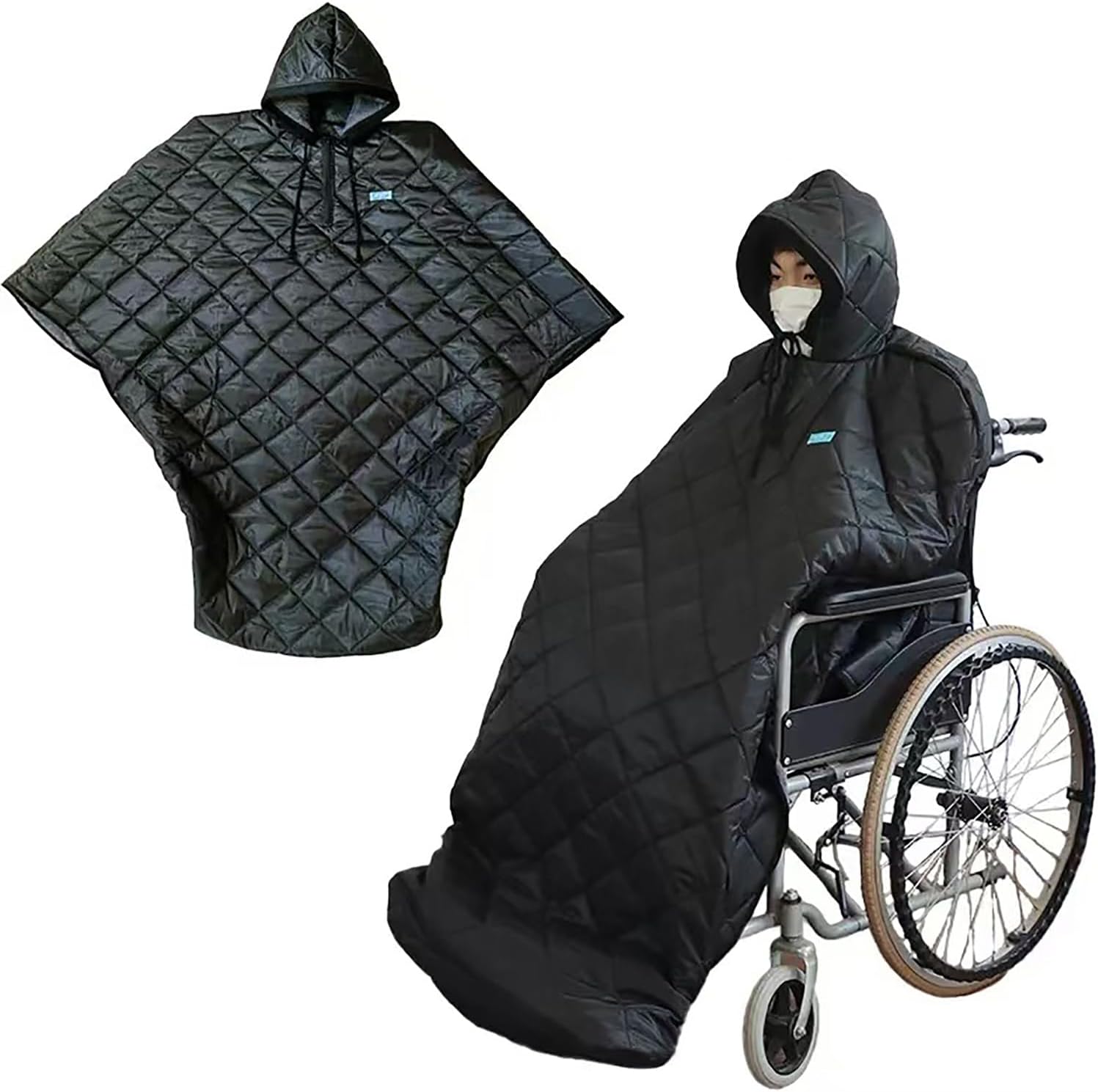 Waterproof Windproof Winter Wheelchair Full Body Warm Blanket, Fleece Lined Wheelchair Cosy Cover with Hood Rain Coat Poncho Cover for Adults Wheelchair Users Full Body Protection Blanket