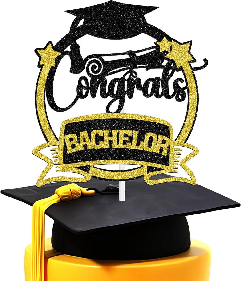 Congrats Bachelor Cake Topper, Big Degree Energy/Bachelor Level Complete, 2025 Graduation Party Decorations Supplies