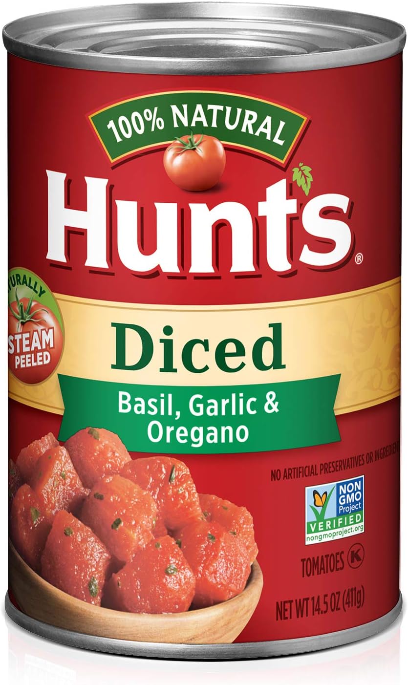 Hunt's Diced Tomatoes with Basil, Garlic & Oregano, Keto Friendly, 14.5 oz (Pack of 6)