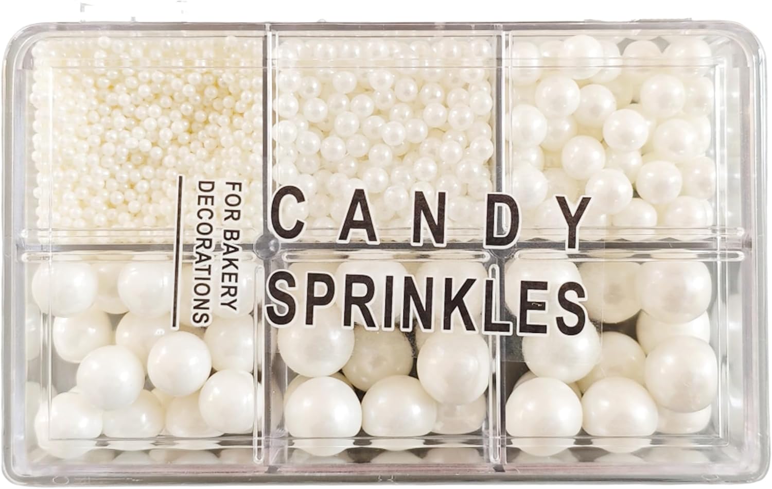 5 Sizes Edible White Pearls Sugar Sprinkles 130g/4.6oz, 2,4,7,10,12mm Candy Pearl for Cake Decorating and Cupcake Toppers Cookie Decorations Ice Cream Topping Wedding Valentines Halloween Christmas