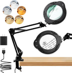 10X 30X Magnifying Glass with Light, Desktop LED Magnifying Lamp with Clamp, 5 Color Modes, 10 Dimmable Levels Lighted Magnifying Glass, Magnifying Glass for Reading, Crafts, Jewelry, Sewing