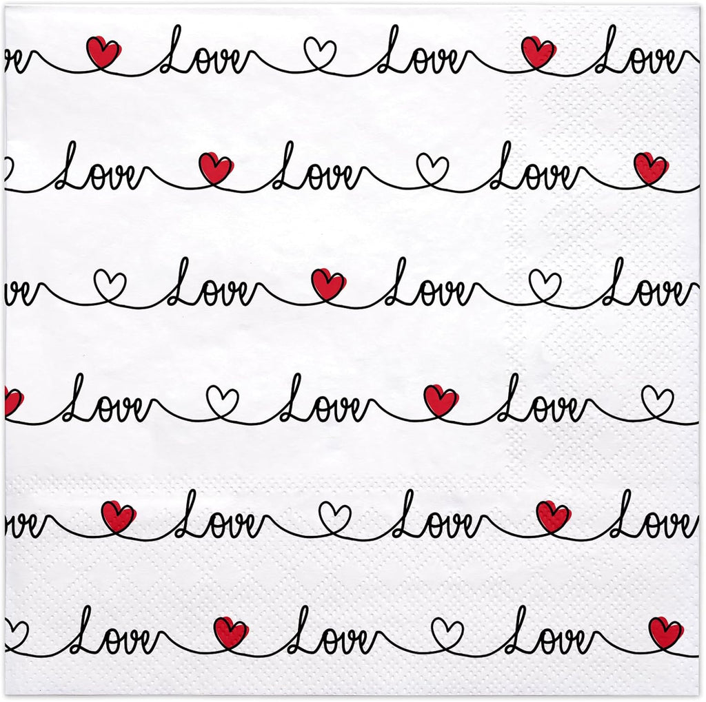 WRAPAHOLIC 50Pcs Valentine's Day Paper Napkins - 3-Ply Love Heart Disposable Cocktail Paper Napkin for Wedding, Anniversary, Party Tableware Party Supplies - 5 x 5 In