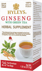 Hyleys Ginseng & Green Tea with Natural Guarana & Orange Flavor - Herbal Energy Tea - 25 Tea Bags