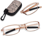 OPTOFENDY Folding Reading Glasses for Women Men, Compact Anti-slip Readers, Portable Blue Light Glasses with Zipper Case