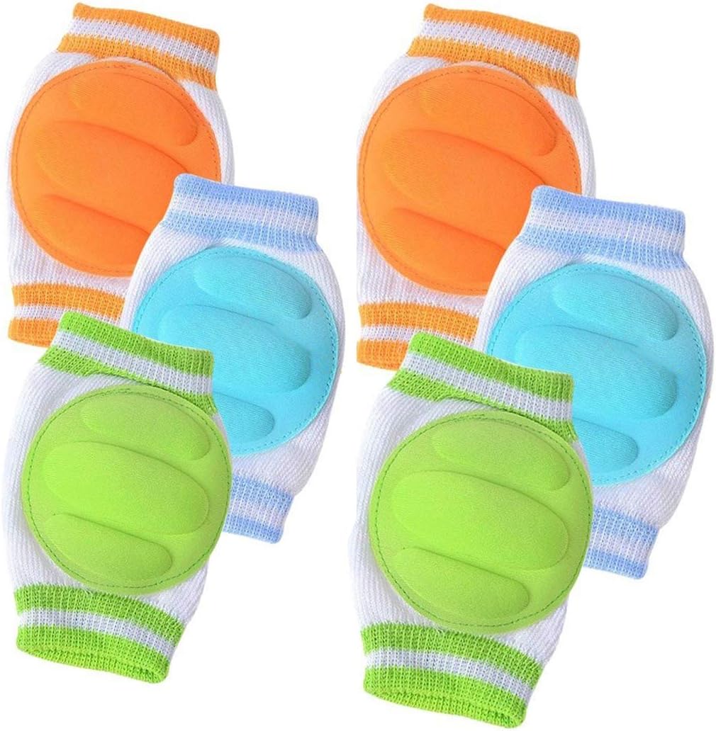 3 Pairs Baby Knee Pads for Crawling - Adjustable Breathable Waterproof Safety Protector, Elastic Knee Elbow Pads for Babies, Toddlers, Infants, Boys, Girls, Kids, Unisex (A)