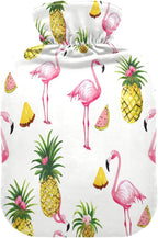 Flamingo Pineapple Hot Cold Water Bottle with Fleece Cover PVC Hot Water Bag 1 Liter