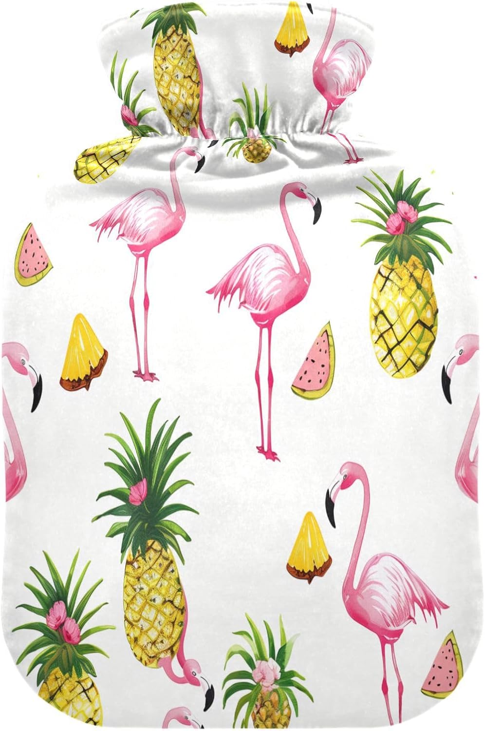 Flamingo Pineapple Hot Cold Water Bottle with Fleece Cover PVC Hot Water Bag 1 Liter