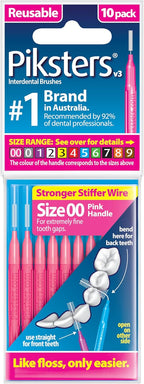 Piksters Interdental Brushes, 10 pk, Size 00, Interdental Tooth Brush for Extremely Tight Gaps, Gum Soft Bristles for Plaque Removal, Safe for Braces