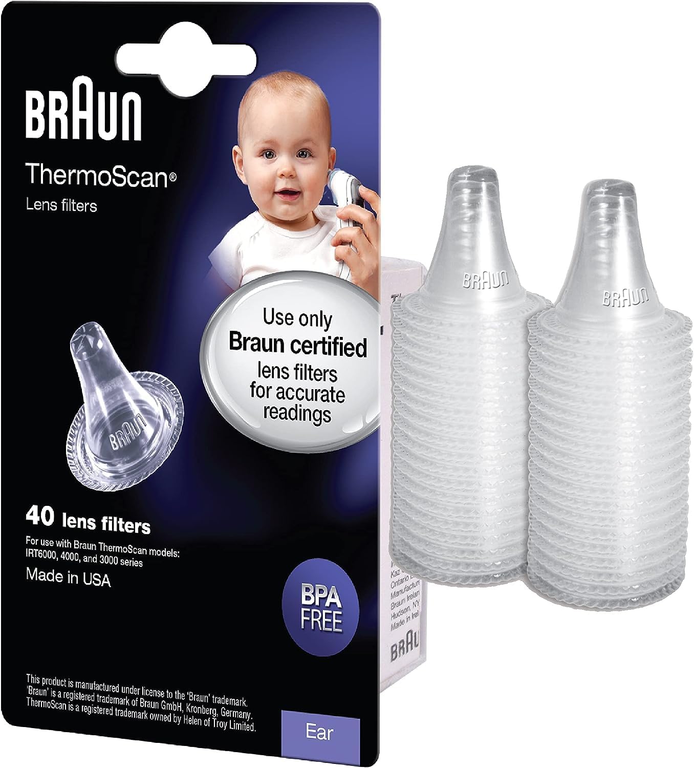 Braun ThermoScan Lens Filters for Ear Thermometer, Baby Thermometer Ear Covers, Disposable Probe Covers, Clear, 40 Count