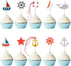 72 Pieces Nautical Cupcake Toppers Ocean Theme Toothpicks Birthday Cake Picks Decorations for Navy Baby Shower Party Favors Supplies