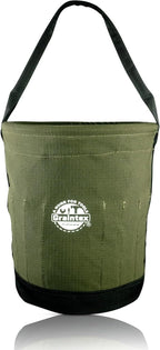 Graintex Tapered Canvas Bucket 12"x10"x15", Utility Tool Bucket 16 Inside Pockets, Reinforced Base & Carry Handle, Ripstop Canvas, Multi-Purpose Bag for Jobsite & Home Use for Tool Storage Solutions