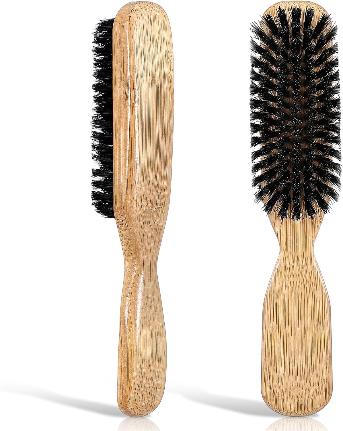 Hair Brush Boar Bristles for Men Stiff Bristles Slick Back Hairbrush with Wooden Handle Beard Mustache Brush Comb for Thick, Fine & Normal Hair