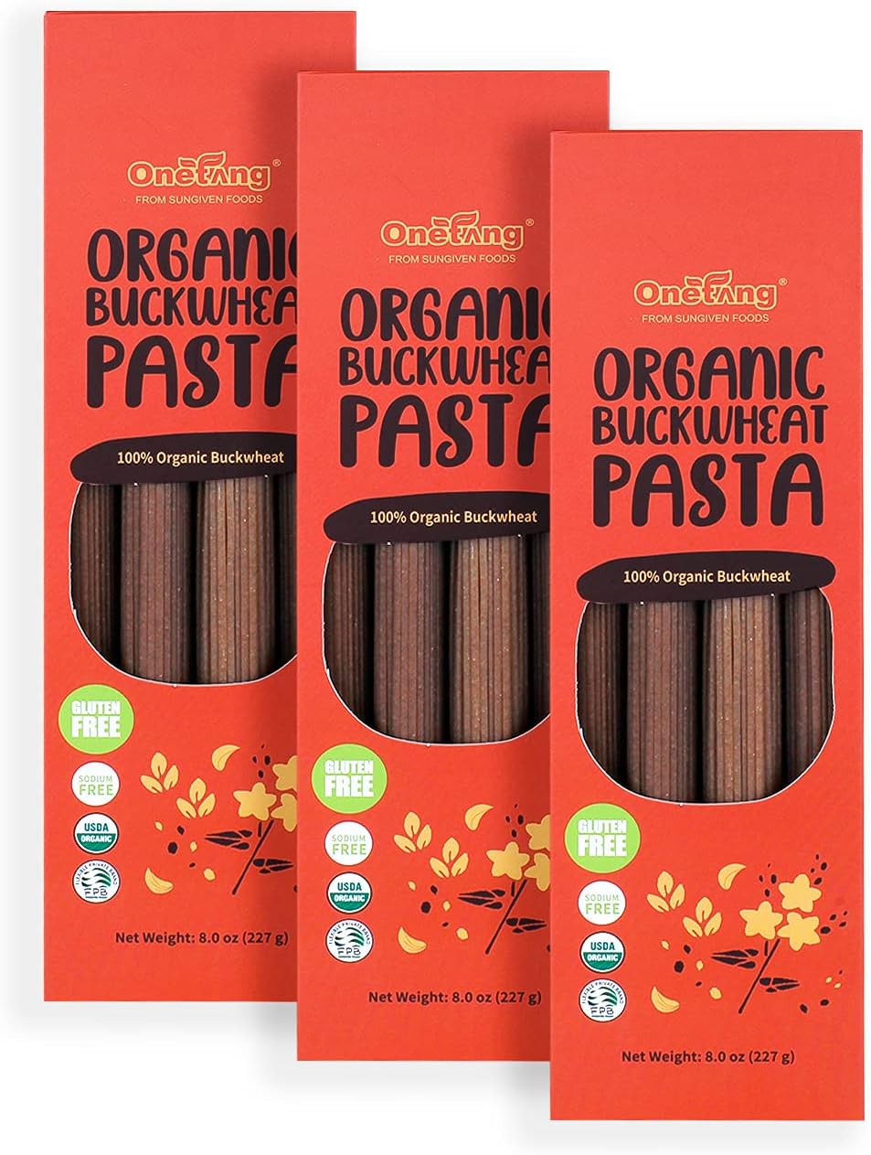 ONETANG Spaghetti Gluten-Free Noodles| Whole Grain Buckwheat Spaghetti Pasta | Non-GMO | Lower Carb | USDA Certified Organic | 8 oz (3 Pack)