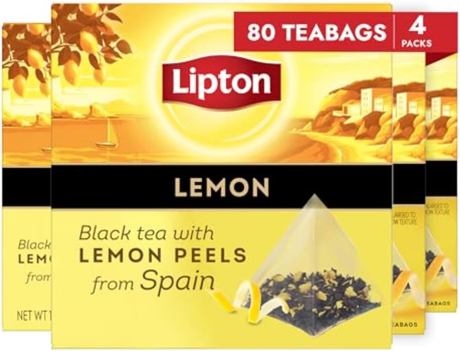 Lipton Black Tea Lemon, Pyramid Tea Bags, Flavored Teabags for a Refreshing Cup of Tea, 80 Total Tea Bags (20ct - Pack of 4)