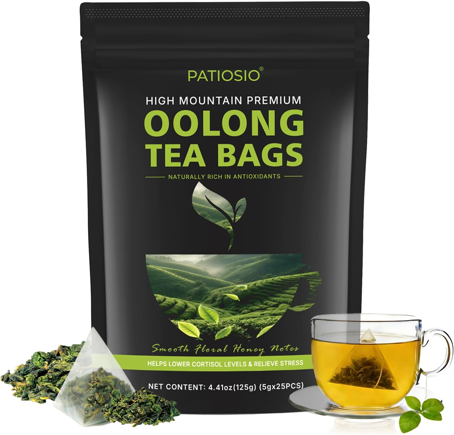Oolong Tea Bags – Yunnan High-Mountain Oolong Whole Leaf Tea Bags, 25 Bags (5g Each) – Premium Loose Leaf Oolong Tea - Helps Lower Cortisol Levels & Relieve Stress –Smooth Aroma, Non-GMO