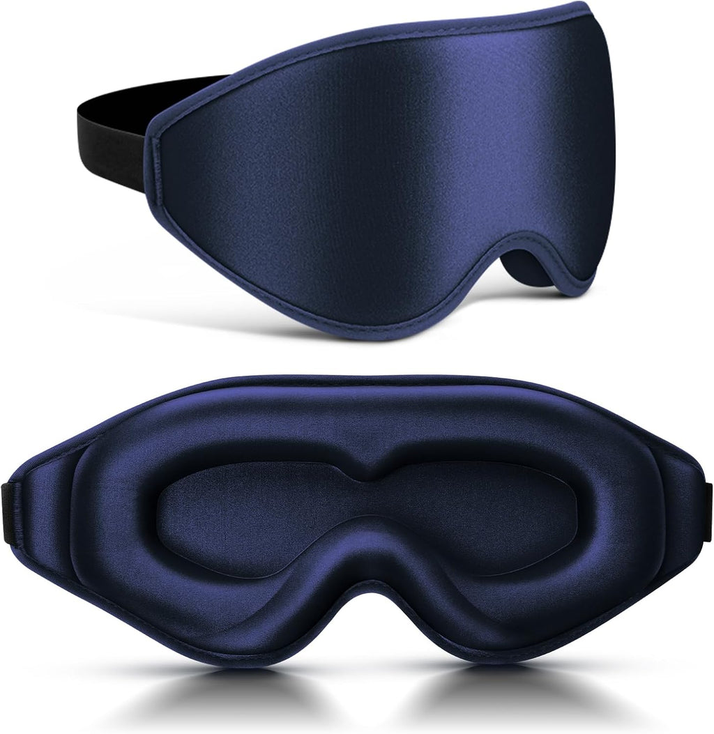 99% Fully Block Out Light Eye Sleep Mask, 3D Deep Contoured Eyes Cover Zero Pressure, Long Lash Extension Eyes Mask with Adjustable Straps for Sleeping Travel Home Nap Rest Women Men (Dark Blue)
