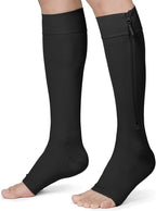 KEKING® Zipper Compression Socks for Men Women, Open Toe, 20-30mmHg Firm Support Knee High Zipper Compression Stockings for Wide Calf - Varicose Veins, DVT, Shin Splints, Edema, Nursing, Black XXL