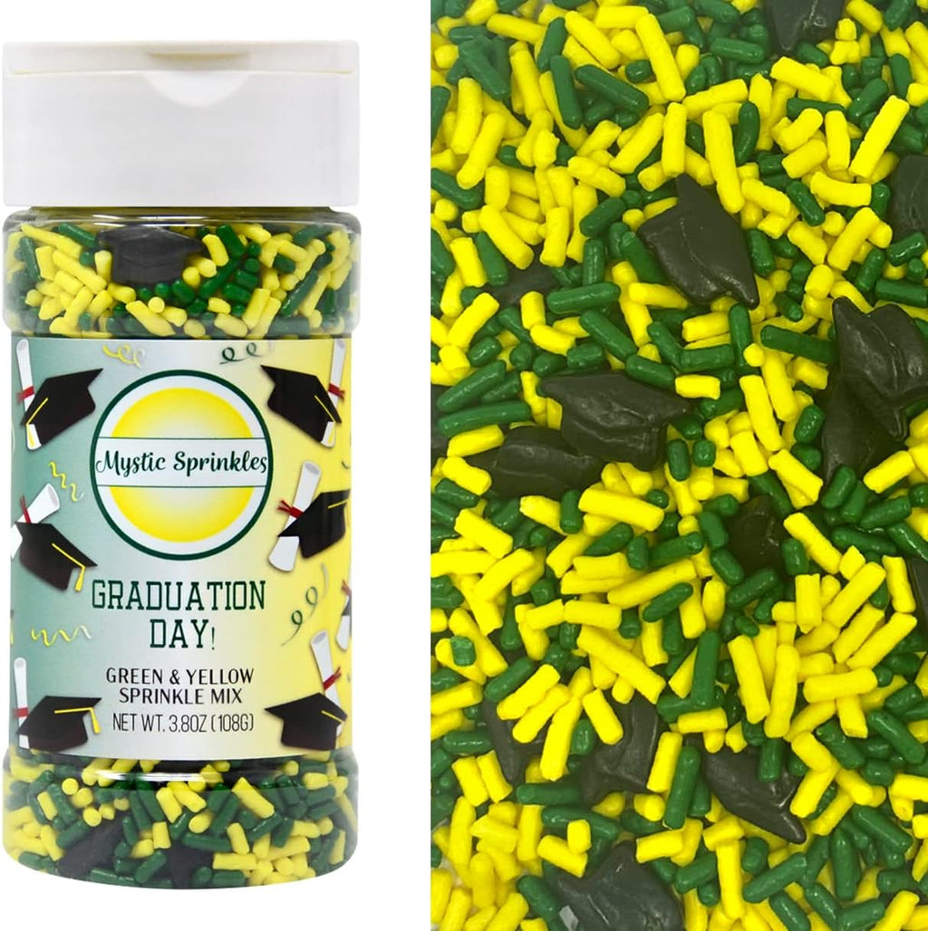 Mystic Sprinkles Graduation Day Sprinkles Mixes (Graduation Day! Green & Yellow Sprinkle Mix 3.8oz)