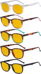 Eyekepper 5 Pack Retro Design Blue Light Blocking Readers Blue Glare Filter Computer Reading Glasses Amber Tinted +3.00