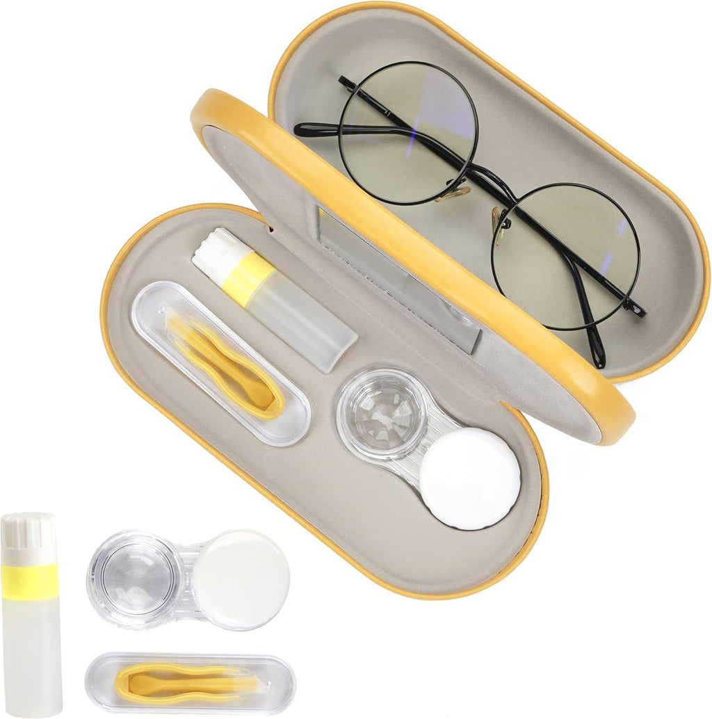 Eyeglass Case Double Sided Travel Size Cute Portable Contact Lens Box 2 in 1 Multifunction With Tool for Daily Outdoor Office