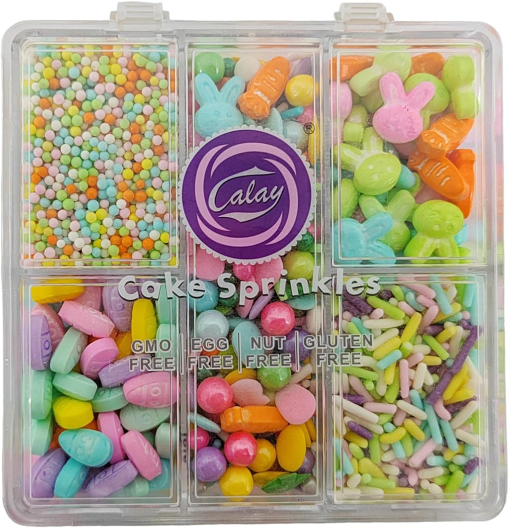 Easter Sprinkles for Cake Decorating, Spring Rainbow Sprinkles, Edible Bunny Carrot Sprinkle with Easter Egg Jimmies Nonpareils Sugar Pearl Mix for Baking Cookies Ice Cream Topping Cake Cupcake Toppers