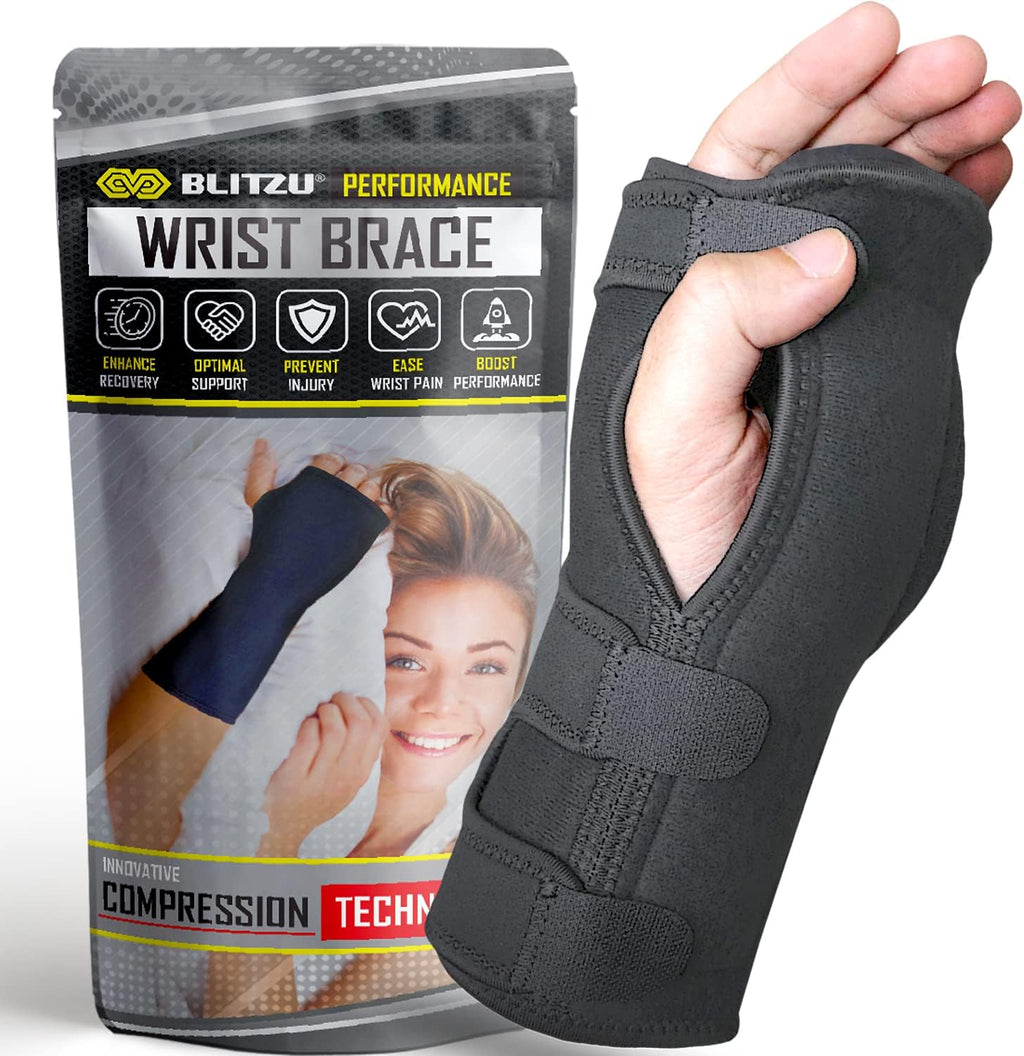 Carpal Tunnel Wrist Brace Night Support with Splint Stabilizer & Palm Cushion, Adjustable and Fits Both Hands, Helps Relieve Tendinitis Arthritis Pain when Sleep, Reduces Recovery Time for Men Women