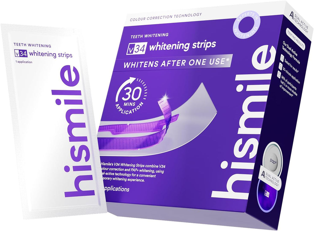 Hismile V34 Whitening Strips, Teeth Whitening Strips, Purple Tooth Whitening, Purple Whitening Strips, Tooth Stain Treatment, Combining Whitening and Colour Correction