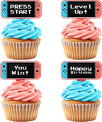 Blue and Red Video Game Controller Cupcake Toppers, Set of 36 – Gamer-Themed Party Decorations for Birthdays and Events by Pretty Cute Studios