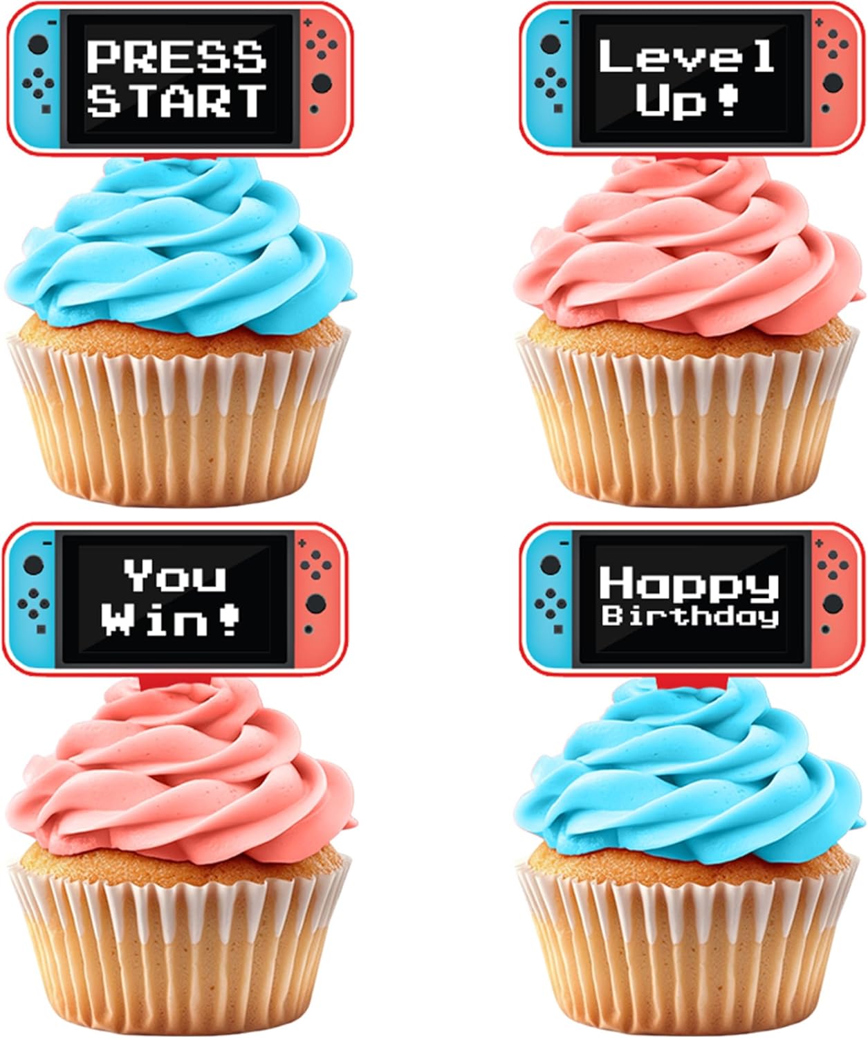 Blue and Red Video Game Controller Cupcake Toppers, Set of 36 – Gamer-Themed Party Decorations for Birthdays and Events by Pretty Cute Studios