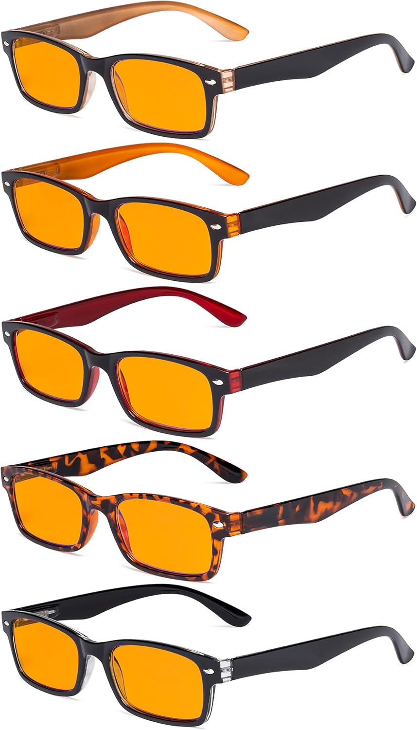 Eyekepper 5 Pack Blue Light Filter Glasses Classic Computer Reading Glasses Orange Tinted +1.25