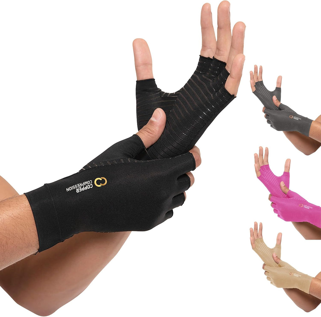Copper Compression Arthritis Gloves | Fingerless Arthritis Carpal Tunnel Pain Relief for Men & Women | Hand Support Wrist Brace for Neuropathy, Rheumatoid, Tendonitis, Swelling, Crocheting, Typing XL