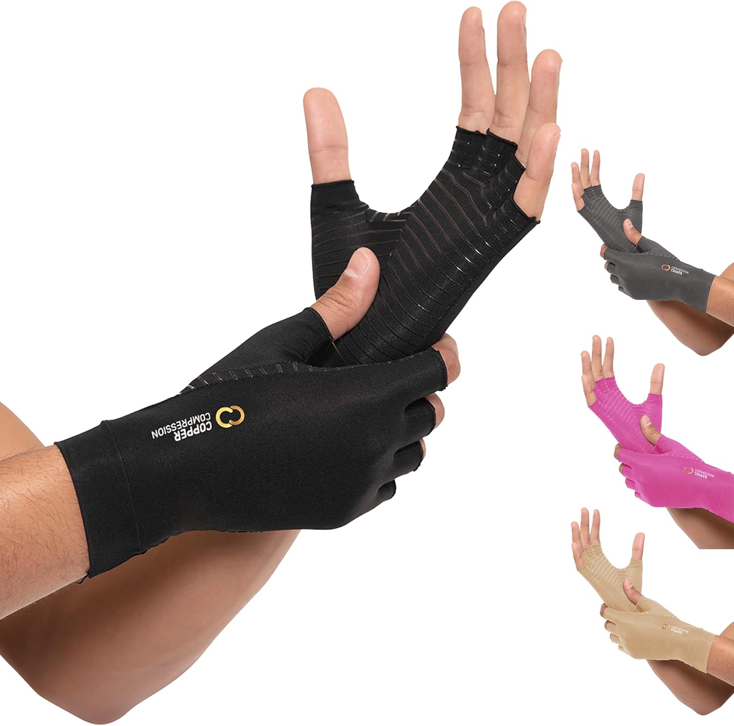 Copper Compression Arthritis Gloves | Fingerless Arthritis Carpal Tunnel Pain Relief for Men & Women | Hand Support Wrist Brace for Neuropathy, Rheumatoid, Tendonitis, Swelling, Crocheting, Typing XL