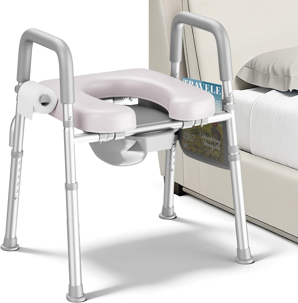 KEKOY 2-in-1 Bedside Commode for Seniors, Tool-Free Assembly Commode Chair with Adjustable Width, FSA HSA Eligible 400LBS Capacity Padded Toilet Seat, Raised Toilet Seat with Handles for Bathroom